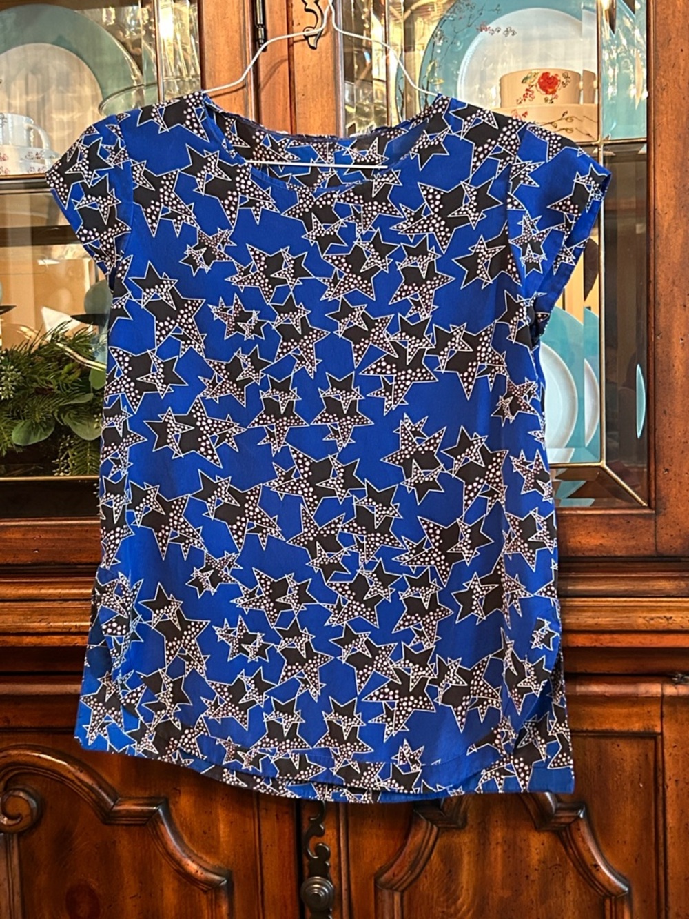 Diane Von Furstenberg Royal Blue Star Print Cap Sleeve Tee